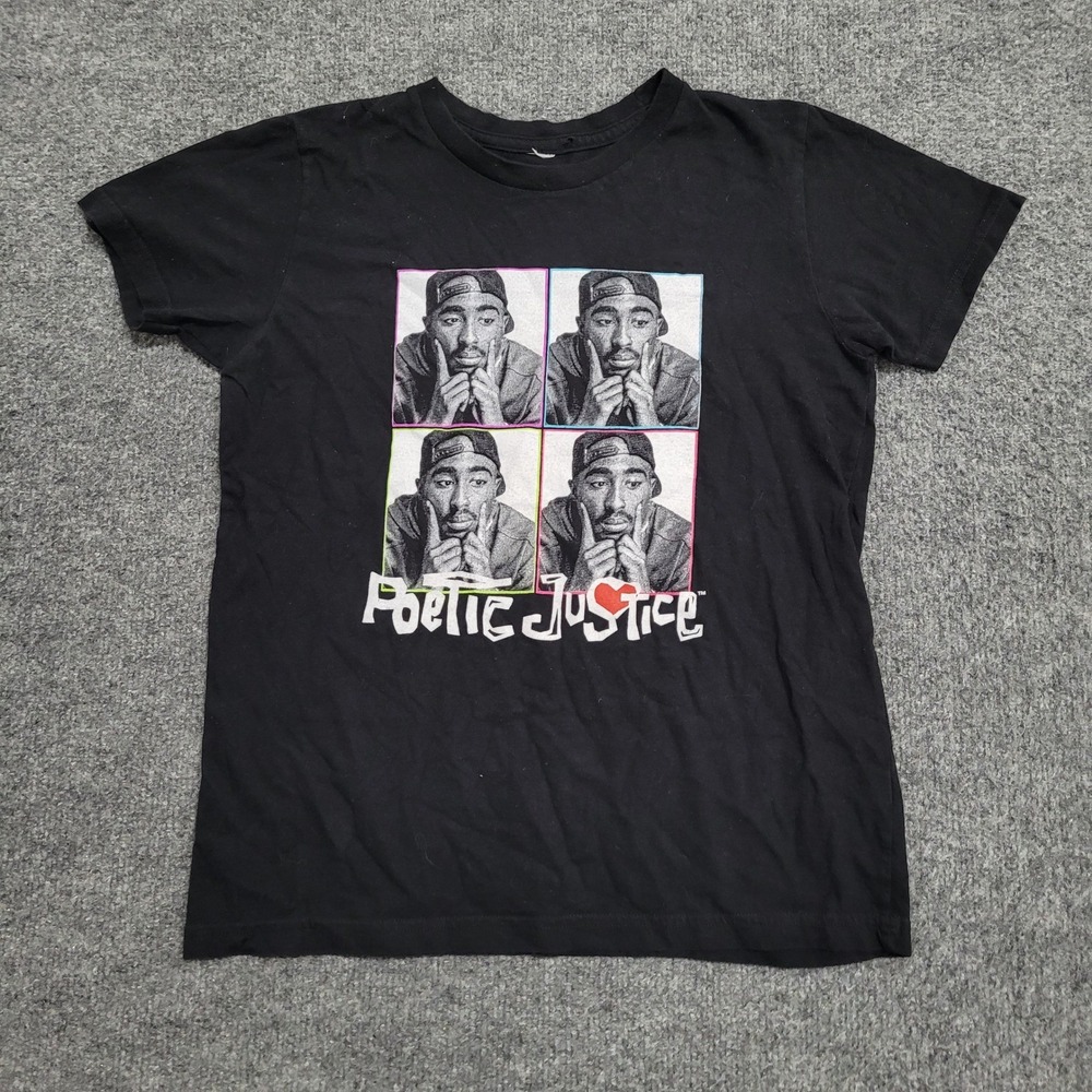 Poetic Justice T-Shirt Womens Size L Black Tupac Graphic Cotton Short Sleeve Tee